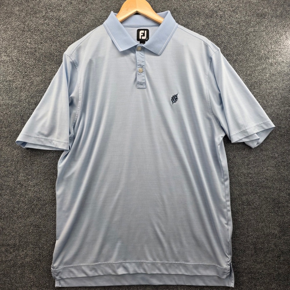 FootJoy Mens Golf‎ Polo Shirt Light Blue Heathered Leaf Crest Logo Large